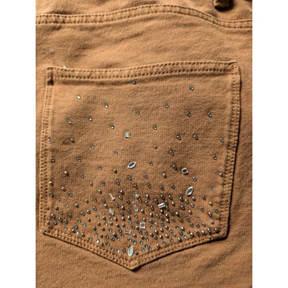 Quacker Factory DreamJeannes Brown Stretch Jeans Rhinestone Heart Size 20W Short - Picture 7 of 8